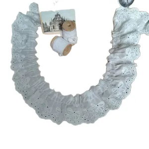 4.5cm white cotton bow embroidered pleated lace trim for DIY collars and doll clothes