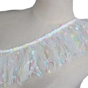 White mesh colorful tassel lace ribbon 10cm wide for clothing dress skirt hem DIY sewing decor