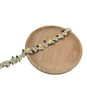 2cm colorful 3d floral polyester embroidered lace trim ribbon for DIY clothing sewing crafts.