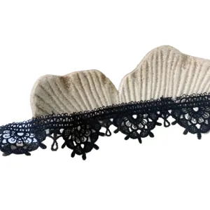 Schwarze Spitzenborte Stickerei Banderole 3,5 cm breit Stoff für Nähen DIY Handwerk Deko
