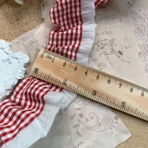 Red white checkered ruffled lace trim 4cm wide chiffon lace for diy doll clothes lolita craft