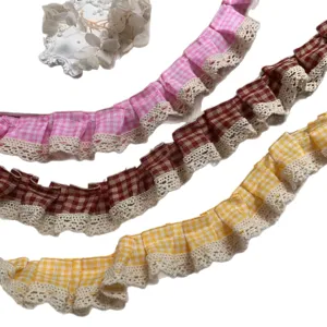 3cm plaid pleated lace trim DIY sewing material for bags hats clothes doll dress crafts