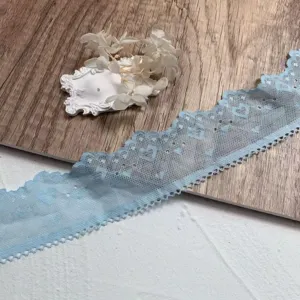 5cm blue heart lace trim for DIY crafts, doll clothes, hair accessories and hat decoration.