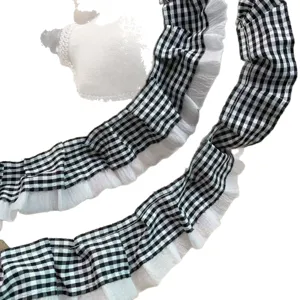 4cm black and white plaid pleated lace trim for DIY doll clothes and lolita apparel crafts