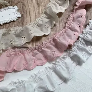 4.5cm wide eyelet embroidery cotton lace trim detail, perfect for DIY crafts and clothing accents.