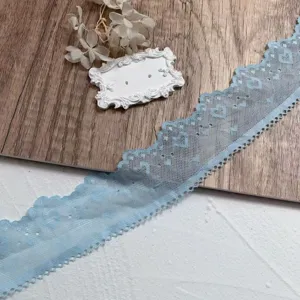 5cm wide blue heart lace trim ribbon for DIY crafts and cute hair accessories decor