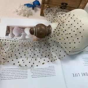 Wide Beige Mesh Black Polka Dot Gold Stamping Pleated Lace Trim Ribbon For Clothing Curtain DIY Craft Sewing Decoration