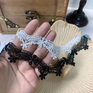 Black White Floral Embroidery Lace Trim Water Soluble Lace Ribbon For Qipao Dress DIY Sewing Craft Apparel Decor