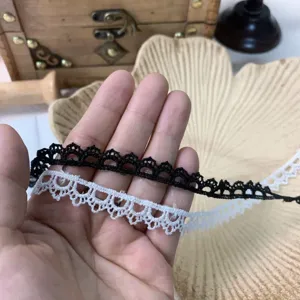 1cm Schwarz Weiß Borte Spitzenband Polyester Bogenstickerei Band für Nähen Handwerk