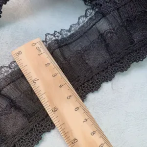 Zwarte kantrand 6cm breed dubbele laag gepolka-dot geplooide tule stof voor DIY kleding.
