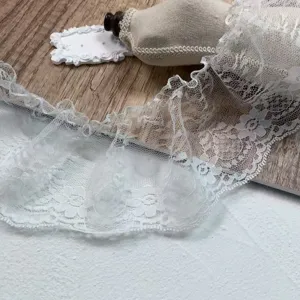 White Mesh Embroidered Pleated Lace Trim Ribbon For Garment Skirt Hem Curtain Craft DIY Sewing Decoration