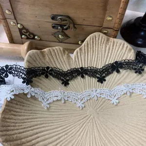 Black and white lace trim floral embroidery DIY decorative material for dress hair accessories