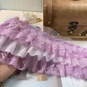 10cm 3-layer chiffon lace ruffle trim for DIY doll dress skirt and hair accessories.