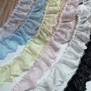 Cinta de encaje plisada bordada de corazones coloridos de 5 cm para ropa de bricolaje