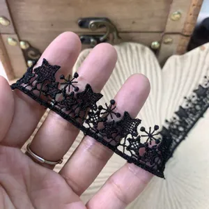 Schwarze Stern bestickte Spitzenborte Detail, 2cm Polyester Stoff für DIY Handwerk, Kleidung.