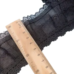 6cm zwarte geplooide chiffon kant afwerking voor DIY Lolita kleding kraag naaien.
