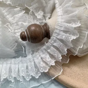 7cm wide double layer heart lace ruffle mesh trim, perfect for DIY clothing skirt and curtain.