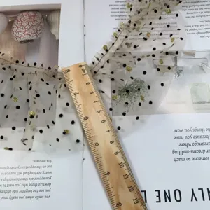 8cm beige mesh black polka dot gold foil pleated lace ruffle fabric for DIY crafts decor