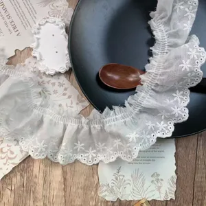 5.5cm Off-White Star Embroidered Pleated Cotton Lace Trim Fabric Sewing Craft Accessories