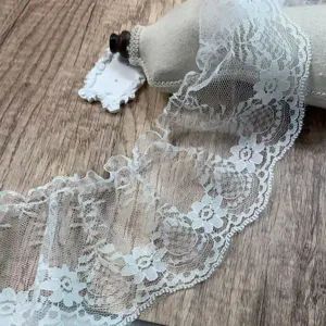 9cm white mesh embroidered pleated lace trim for apparel skirt hem curtain DIY craft decoration