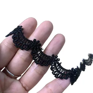 Bordo in pizzo ricamato idrosolubile nero largo 2cm per cucito di abiti da bambola fai da te