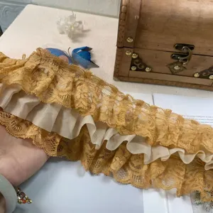 10cm 3-layer chiffon lace ruffle trim golden DIY doll dress sewing craft accessory