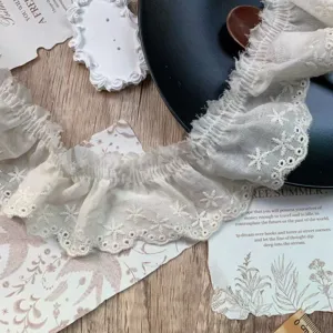 5.5cm off-white star embroidered pleated cotton lace trim for garment sewing crafts DIY