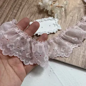 Ribete de encaje volantes rosa 5cm ancho bordado corazón tela costura DIY decoracion