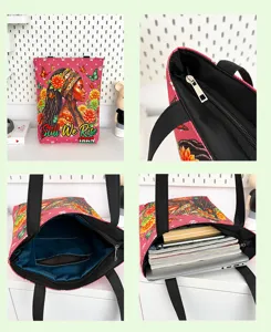 Grand sac cabas en toile avec impression de femme noire, sac à épaule décontracté.