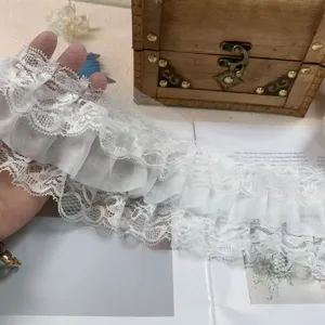 10cm wide 3-layer chiffon lace ruffle trim for doll dress garment DIY craft decor
