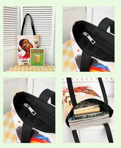 Canvas tote bag with artistic African woman print, large capacity shoulder bag for daily use.