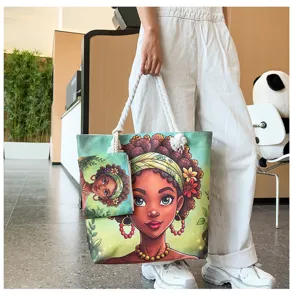 Τσάντα shopper από καμβά αφρικανικής τέχνης με θήκη μεγάλη χωρητικότητα casual γυναικεία τσάντα