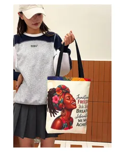 Large capacity canvas tote bag for women, stylish shoulder handbag with artistic print.