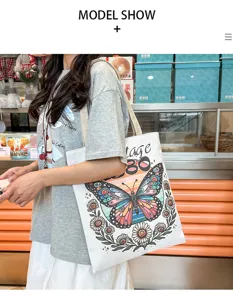 Bolso de lona para mujer, bolso de hombro de gran capacidad con estampado vintage de mariposas.