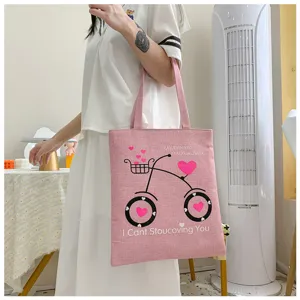 Borsa tote in tela di lino rosa da donna borsa a tracolla casual con stampa di bicicletta carina.