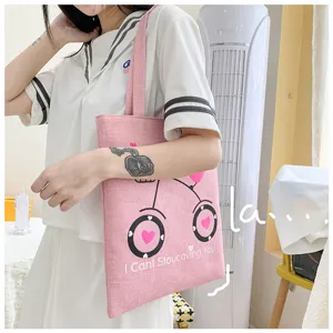 Borsa shopper in tela di lino da donna, borsa a tracolla con grafica bici, borsa studentessa.