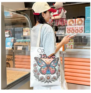 Bolso de hombro de lona de gran capacidad casual para mujer, bolso de mariposa vintage.