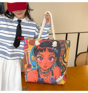 Leinwand Tragetasche süße Pop-Art Anime Druck Schulter Handtasche Freizeittasche