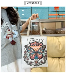 Elegante bolso de hombro informal de lona con mariposa Vintage 1980 gran capacidad