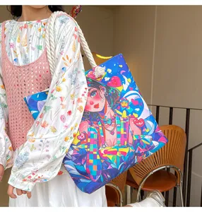 Farbenfrohe Pop-Art-Canvas-Tragetasche für Damen, stylische grosse Schulter-Einkaufstasche.