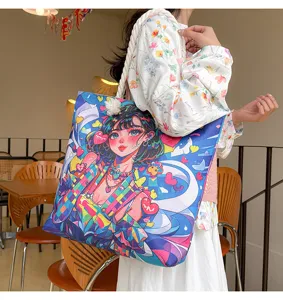 Niedlicher Segeltuch-Umhängetasche mit Anime-Mädchen-Druck für Schule und Alltag.