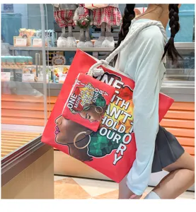Sac cabas en toile avec imprimé de fille noire, sac à bandoulière léger pour le shopping quotidien