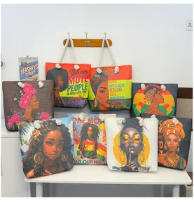 Große Segeltuch Tragetasche mit stilvollem schwarzem Kunstprint, lässige Strandtasche.
