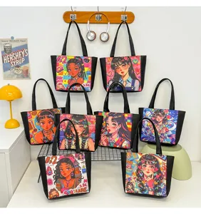 Bolso tote de lona con bonito estampado de chica anime elegante para el uso diario.