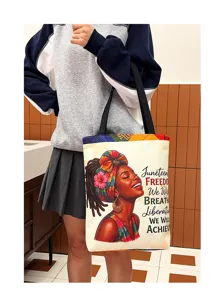 Canvas tote bag for women with art print, large capacity shoulder bag for daily casual use.