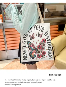 Bolso bandolera de lona detalle, gran bolsa casual con estampado de mariposa.