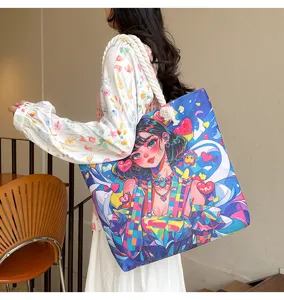 Niedliche Segeltuchtasche mit Anime-Mädchen-Druck, große Umhängetasche für den täglichen Gebrauch.