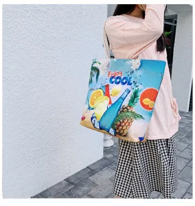 Borsa a tracolla in tela da spiaggia estiva con stampa di frutta tropicale, borsa casual