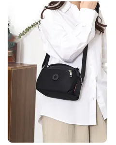 Minimalist black oxford cloth crossbody bag casual daily wear lightweight shoulder bag