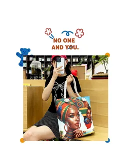 Canvas Tragetasche für Damen westafrikanischer Stil Cartoon Porträt Schultertasche Beutel
